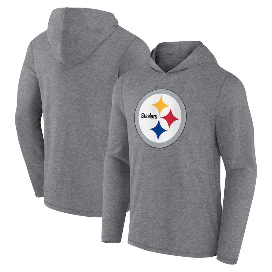 Men's Pittsburgh Steelers Heather Gray Primary Logo Long Sleeve Hoodie T-Shirt